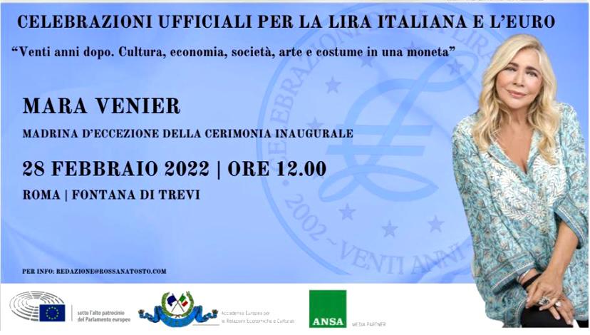 Sarà la conduttrive televisiva Mara Venier a fare da madrina all'apertura delle celebrazioni per i vent'anni trascorsi dal definitivo pensionamento della lira che si apriranno a Roma