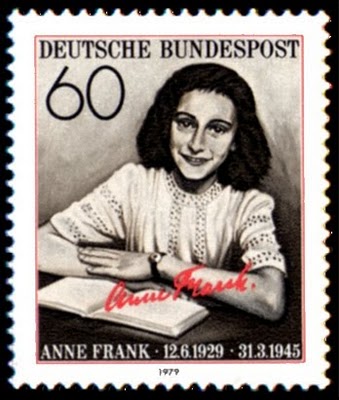 Un francobollo tedesco da 60 pfennig dedicato ad Anne Frank nel 1979, in occasione del mezzo secolo dalla sua nascita