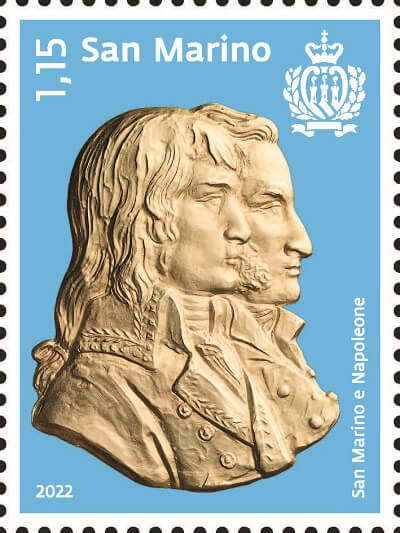 Il francobollo a soggetto "medaglistico" che San Marino emette il 5 aprile per ricordare Napoleone