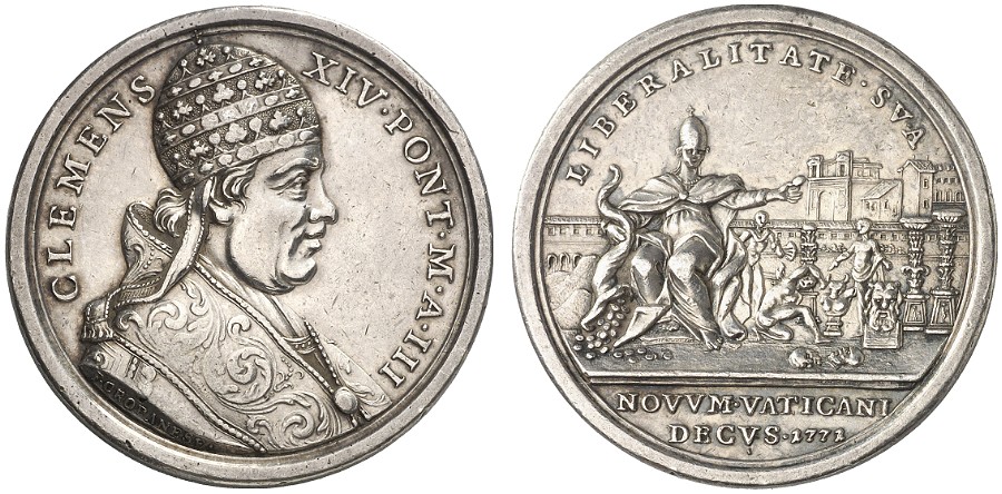 E' dedicata all'arricchimento dei Musei Vaticani la medaglia annuale del 1771 di Clemente XVI: pur sensibile alle arti, il Ganganelli scelse di immettere sul mercato parte della collezione Scilla
