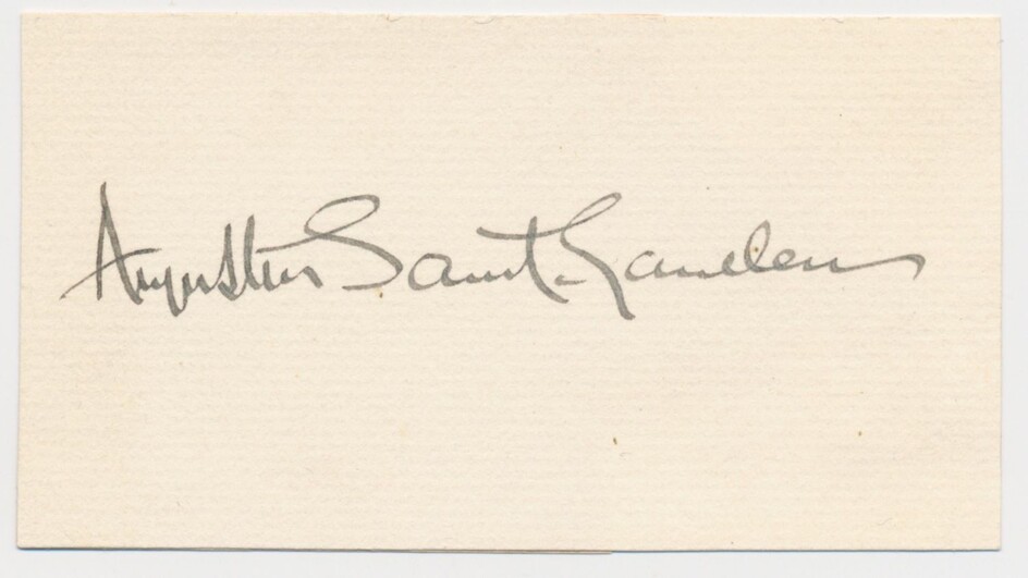 Firma autografa dello scultore Augustus Saint-Gaudens, uno dei massimi artisti americani e mondiali della seconda metà dell'Ottocento e di inizio Novecento
