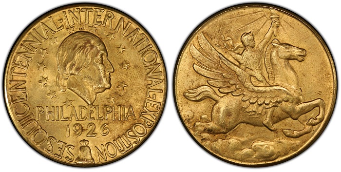 Medaglia coniata per l'Esposizione internazionale organizzata a Philadelphia nel 1926, per festeggiarre il 150° anniversario dell'indipendenza degli Stati Uniti d'America