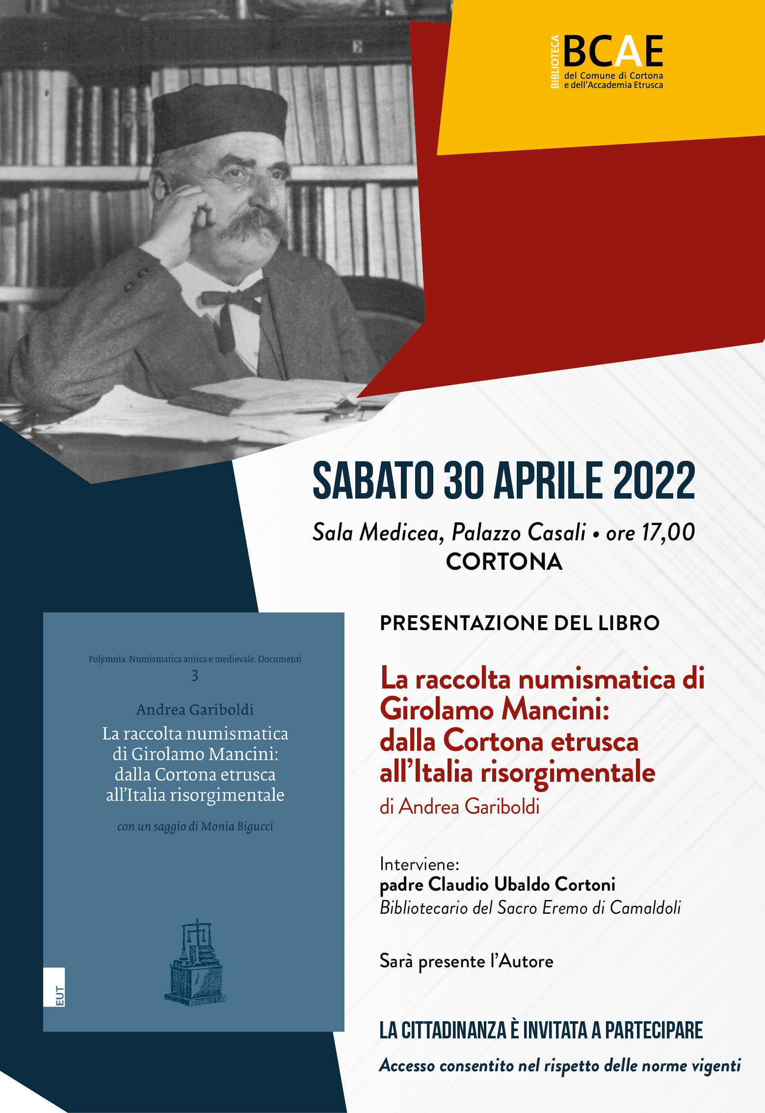 La locandina dell'evento di presentazione del volume di Andrea Gariboldi dedicato alla collezione Girolamo Mancini, un patrimonio finalmente riscoperto