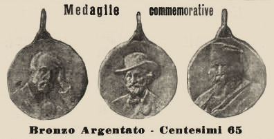 Esempio di campionario di medaglie della ditta Masetti-Fedi: coniazioni per Mazzini, Verdi, Garibaldi