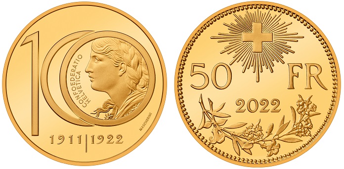 Ha valore facciale di 50 franchi la moneta commemorativa svizzera appena emessa da Berna per il centenario delle coniazioni tipo Vreneli: quando la tradizione incontra la modernità