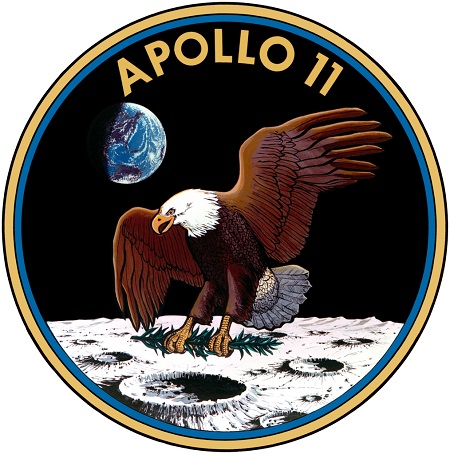 La patch della missione Apollo 11, divenuta talmente un'icona da trasformarsi nel rovescio dei dollari tipo Eisenhower coniati dal 1971 al 1978