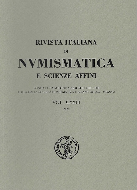 La copertina del volume CXXIII della "Rivista italiana di numismatica e scienze affini", organo ufficiale della Società numismatica italiana