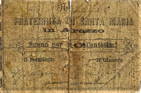 Fig. 1 | Buono uniface da 10 centesimi di lira della Fraternita dei Laici, prima emissione