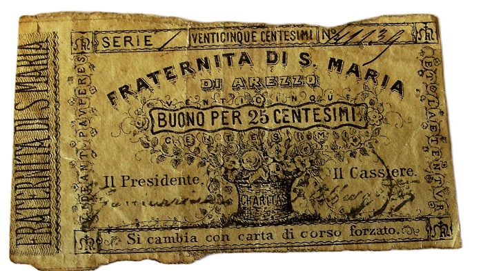 Fig. 2 | Fronte di uno dei rari biglietti fiduciari da 25 lire della Fraternita