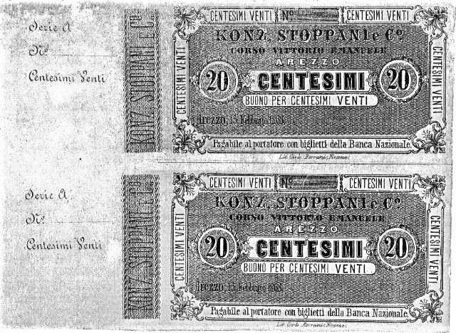 Fig. 3 | L'unica immagine nota dei biglietti fiduciari da 20 centesimi della Konz Stoppani e C.