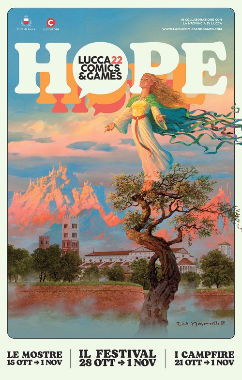 La locandina di Lucca Comics & Games 2022: sottotitolo della manifestazione è "Hope", speranza