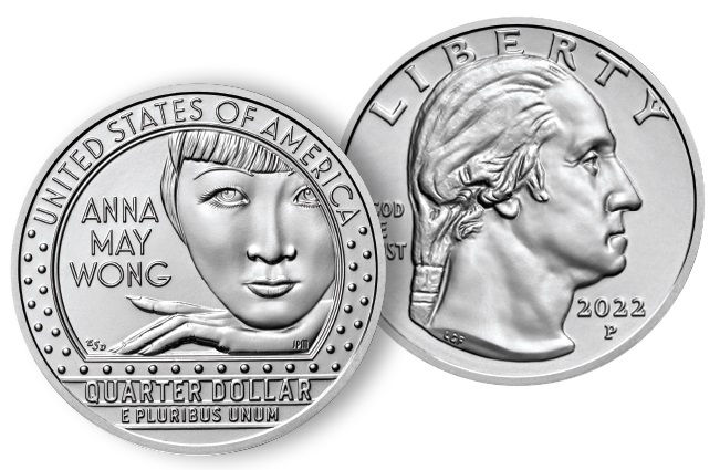 Il quarto di dollaro dedicato dalla US Mint ad Anna May Wong: fa parte del programma di monete commemorative che rendono onore a figure femminili di rilievo della storia americana