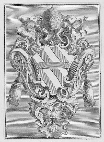 Una bella incisione raffgiruante lo stemma di papa Clemente XII Corsini (1730-1740) tratta da un blasonario del XVIII secolo