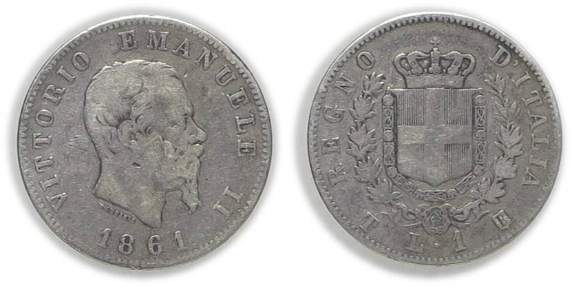 Numismatica Rinaldi, Listino dicembre 2022. SAVOIA. Vittorio Emanuele II. Lira 1861-T. P. 511. qBB, un lievissimo colpetto sul bordo, piacevole patina. RRR, € 200,00