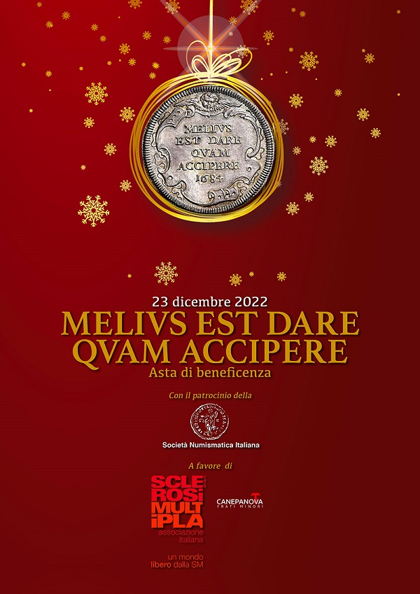 La copertina dell'asta di beneficenza del 23 dicembre 2022 organizzata da Numismatica Varesi e con il patrocinio della Società numismatica italiana