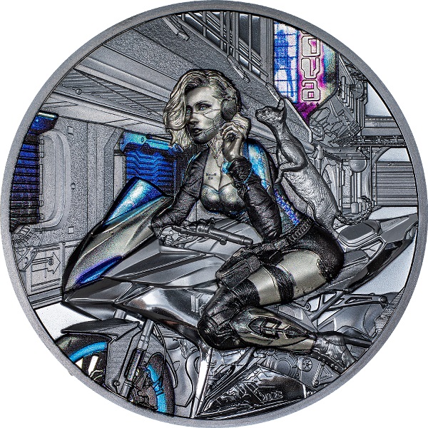Eccola, la "Cyber Queen" ideata da CIT Coin Invest che in sella alla sua moto sfreccia verso lo scontro finale con i suoi nemici in una città disumanizzata e futuristica