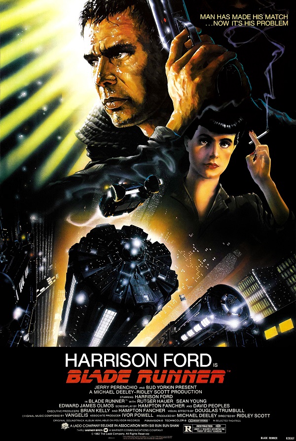 Manifesto del film "Blade Runner" di Ridley Scott, pellicola del 1982 che rappresenta uno dei capolavori del cyberpunk