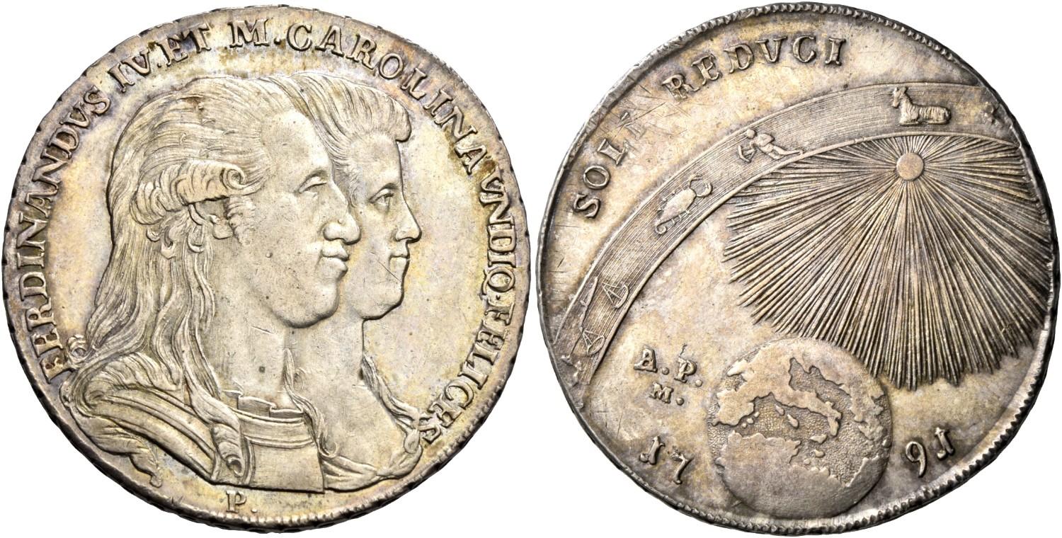 La piastra napoletana del 1791 approvata dal sovrano a celebrazione del suo ritorno dal viaggio a Vienna