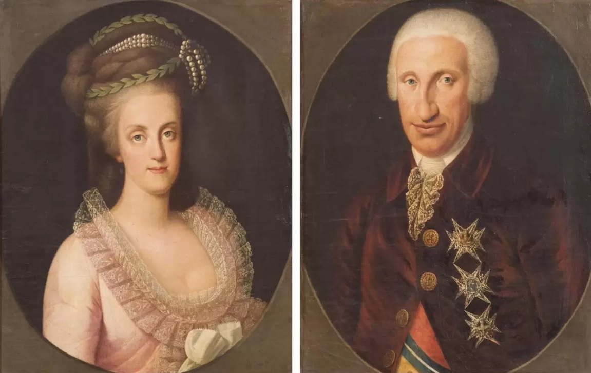 Il re Ferdinando IV di Borbone e la regina Maria Carolina d’Austria in una coppia di ritratti d'epoca