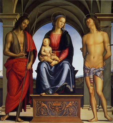 Sarà probabilmente un dettaglio della "Madonna col Bambino in trono tra i santi Giovanni Battista e Sebastiano" il soggetto della 2 euro sammarinese per il Perugino