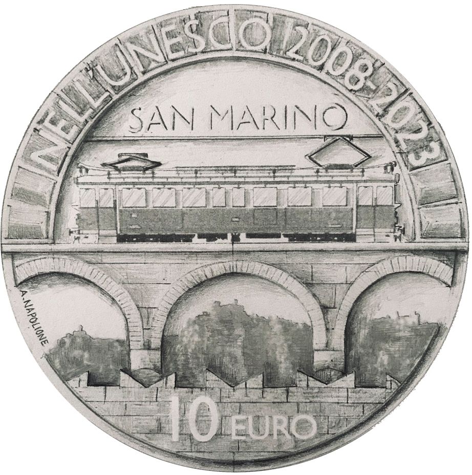 Un "amarcord" davvero azzeccato, quello che vede il "trenino bianco azzurro" come simbolo dei 15 anni di San Marino nell'UNESCO: ecco il bel bozzetto di Antonella Napolione