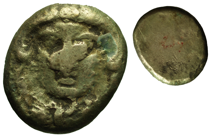 Una delle sole cinque monete del tesoro di Populonia con volto di Hercle