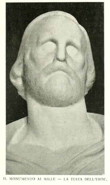 La testa di Giuseppe Garibaldi plasmata dallo scultore Baroni per il gruppo monumentale eretto a Quarto