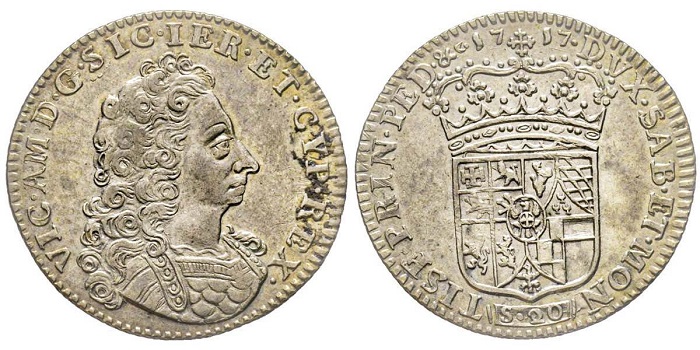Vittorio Amedeo II re di Sicilia. Zecca di Torino. Una lira 1717