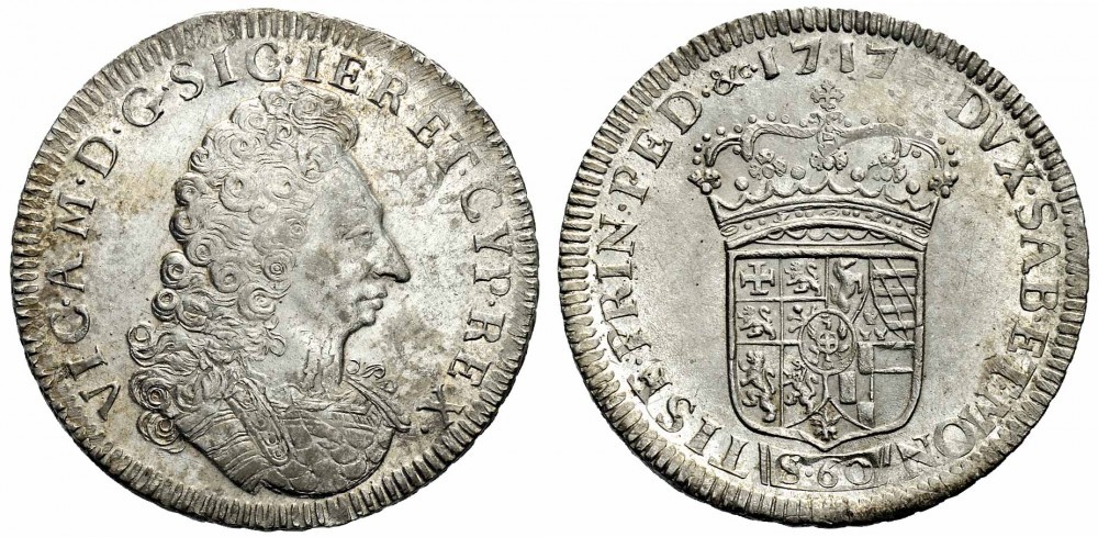 Vittorio Amedeo II re di Sicilia. Zecca di Torino. Tre lire o 60 soldi 1717