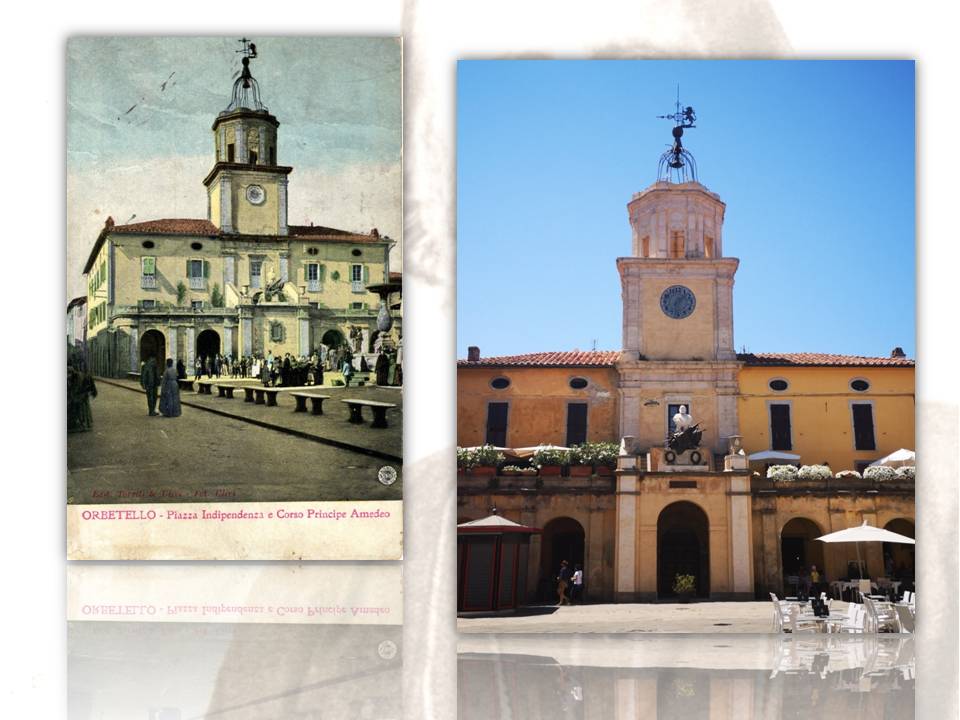 Fig. 10: sotto il monumento è visibile la lapide bronzea e, sulla destra, la fontana rimossa nel 1926 | Fig. 11: Il palazzo come appare oggi dopo il restauro del 2015 con la riapertura dell’arco centrale