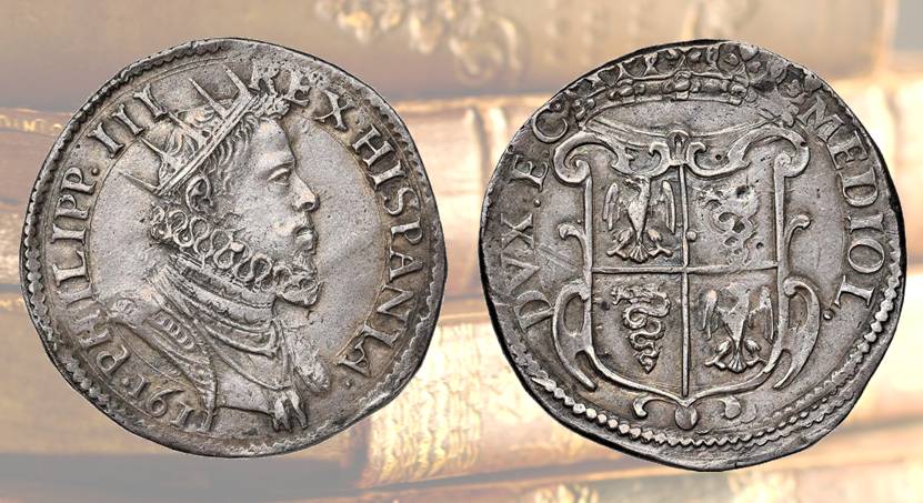 Ne "I promessi sposi", capolavoro della letteratura italiana, tra le monete milanesi citate dal Manzoni appare anche il ducatone: eccone un bell'esemplare a nome di Filippo III (1598-1621)