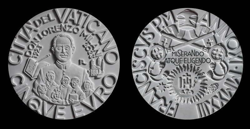 Per gentile concessione dell'artista Marco Ventura, autore della moneta, ecco i gessi originali dei 5 euro per Don Milani che il Vaticano ha emesso in versione proof lo scorso 20 giugno