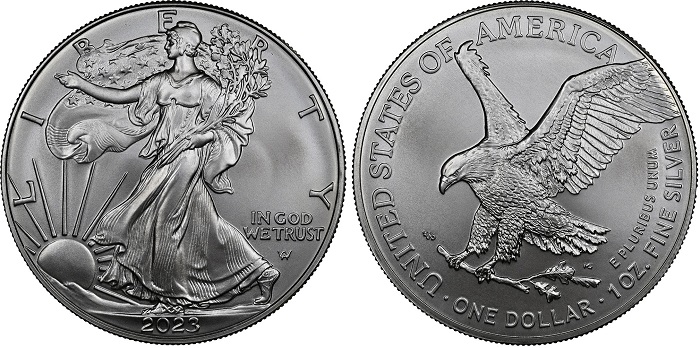 Un dollaro Silver Eagle 2023 originale: si tratta di una moneta da un'oncia d'argento di successo planetario che la zecca americana, alla fine di maggio, aveva coniato già in più di tre milioni di esemplari