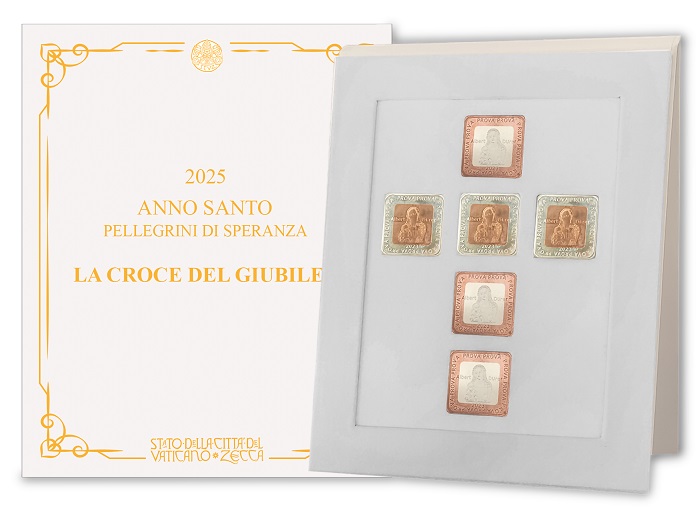 "La Croce del Giubileo": ecco la prima immagine delle monete vaticane dedicate all'Anno santo 2025 che sarà formata da sei coniazioni bimetalliche da 10 euro in rame e argento, a metalli alternati