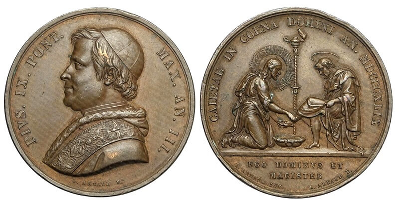 La medaglia della Lavanda di Pio IX del 1849, a causa della fuga del pontefice da Roma dopo l'insurrezione che avrebbe portato alla proclamazione della Repubblica, è opera di Luigi Arnaud