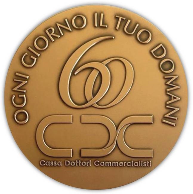 Sul rovescio il moderno logo della Cassa Dottori Commercialisti e il richiamo al 60° anniversario di fondazione dell'ente previdenziale di categoria