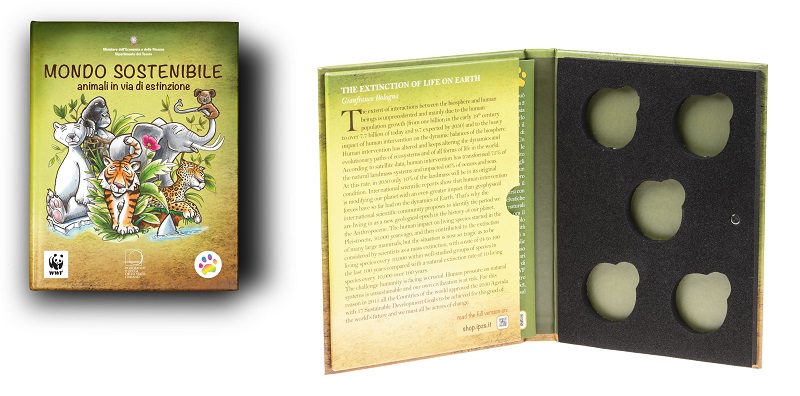 Confezionate singolarmente in capsula, le cinque monete Mondo sostenibile possono essere raccolte in un coloratissimo album che IPZS mette a disposizone dei collezionisti nel suo e-shop