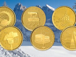 olimpiadi italiane monete oro cortina roma torino fiaccola cinque cerchi