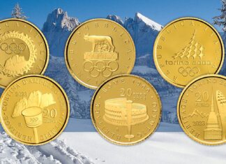 olimpiadi italiane monete oro cortina roma torino fiaccola cinque cerchi