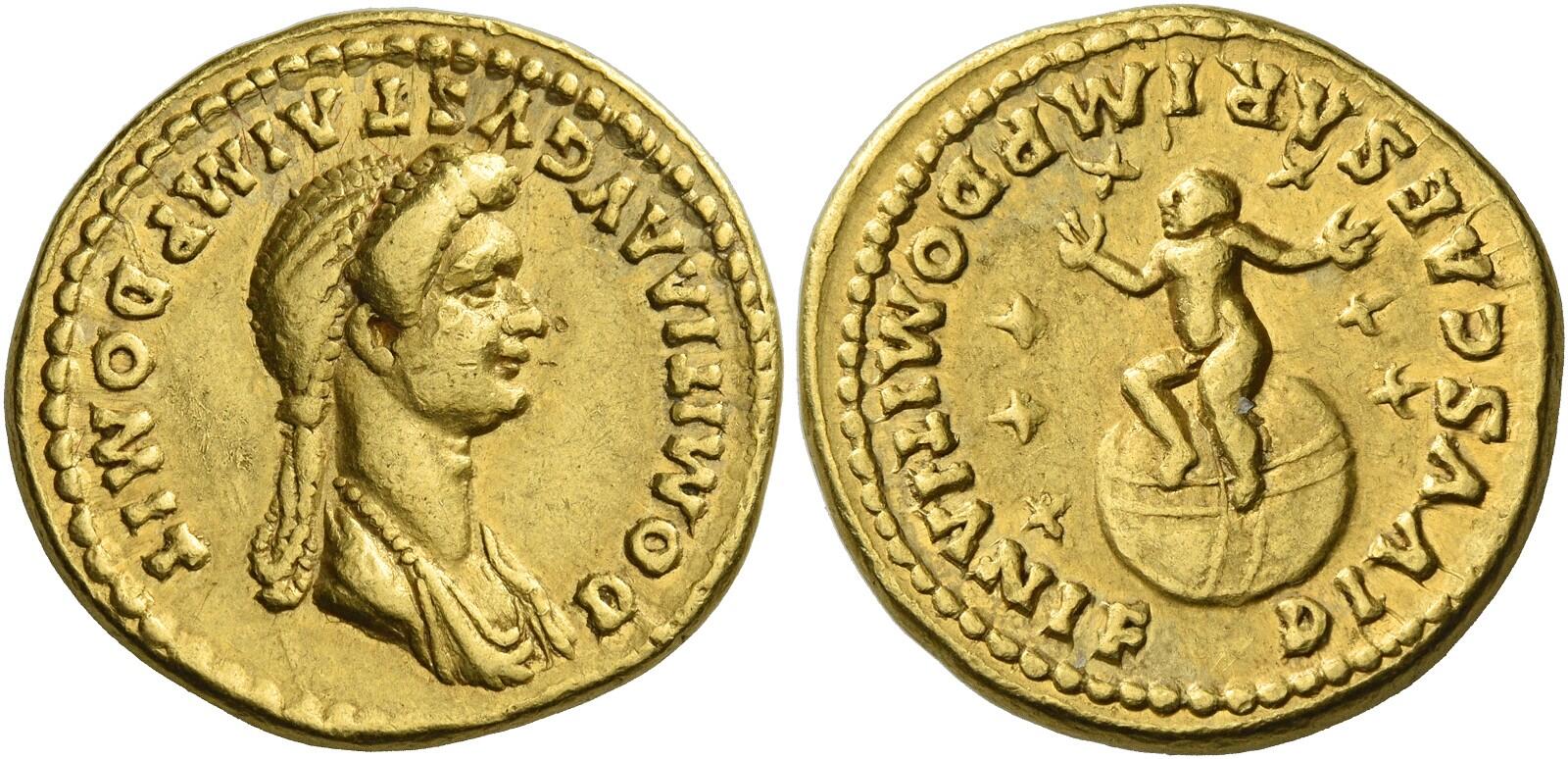 figlio bambino domiziano imperatore roma domizia augusta denario moneta giove stelle