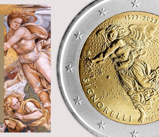 signorelli michelangelo raffaello arte pittura italia rinascimento 2 euro san marino moneta marta bonifacio