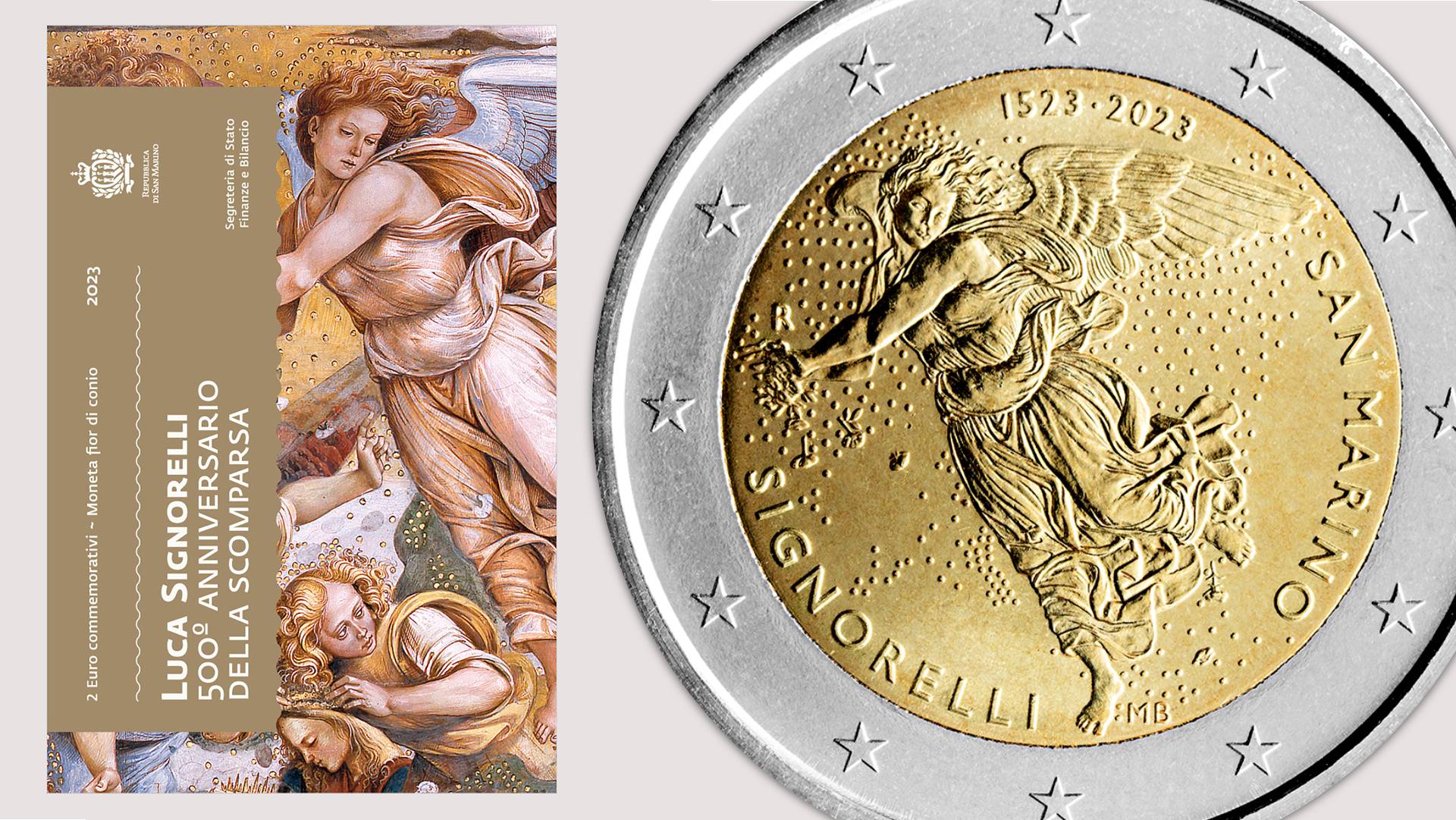 signorelli michelangelo raffaello arte pittura italia rinascimento 2 euro san marino moneta marta bonifacio