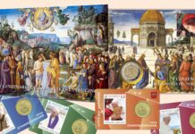 filatelia e numismatica vaticano monete francobolli papa francesco perugino 2 euro