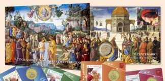 filatelia e numismatica vaticano monete francobolli papa francesco perugino 2 euro