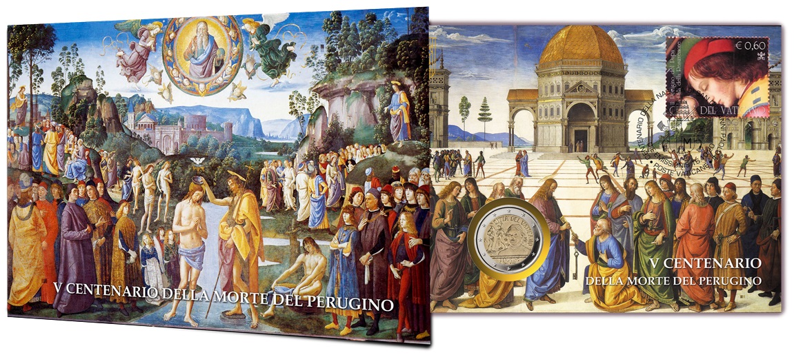 filatelia e numismatica vaticano monete francobolli papa francesco perugino 2 euro