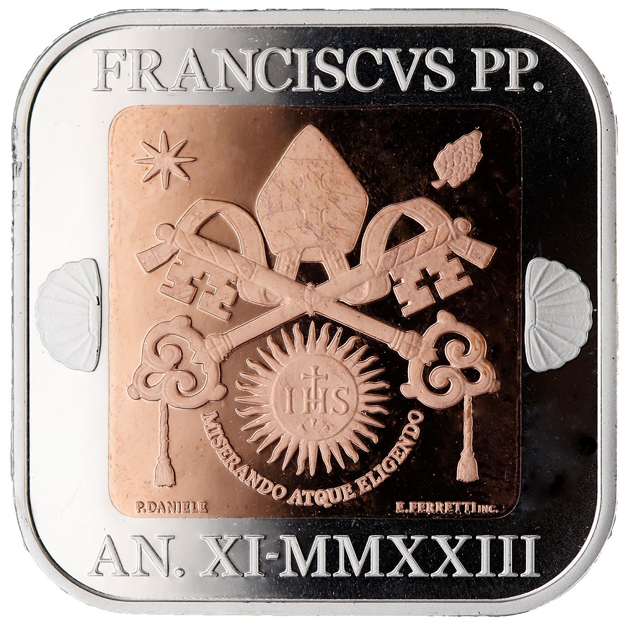 croce del giubileo papa francesco bergoglio pellegrini di speranza fede solidarietà moneta 10 euro proof aregnto rame ipzs
