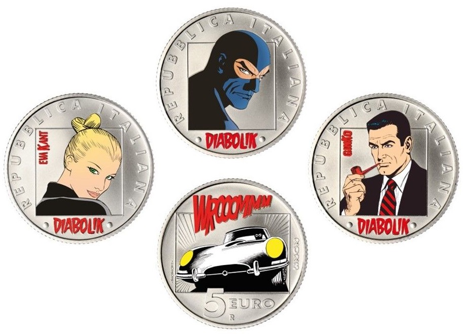 euro monete d'italia diabolik eva kant ginko fumetti sorelle giussani argento ipzs