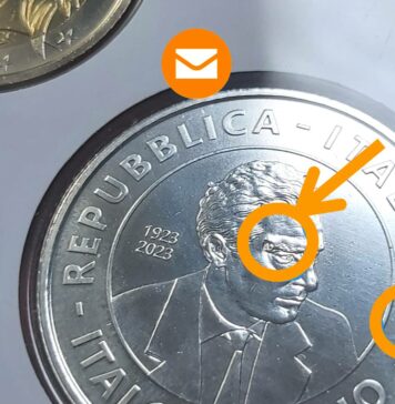difetto di conio 5 euro calvino argento italia zecca
