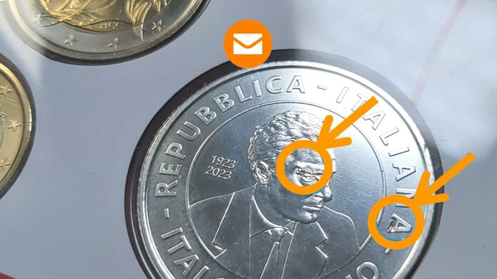 difetto di conio 5 euro calvino argento italia zecca