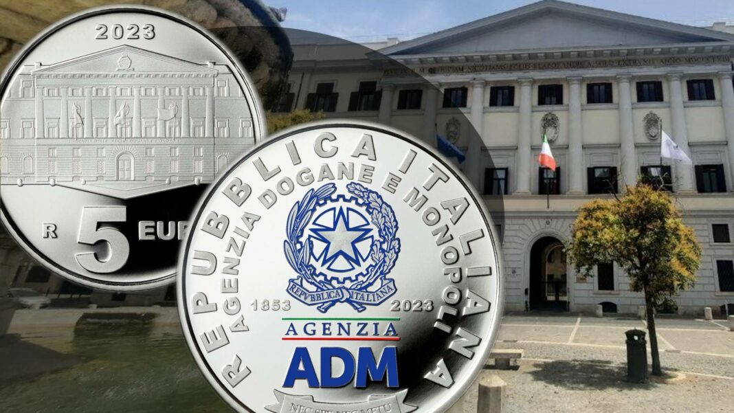 moneta 5 euro agenzia dogane monopoli ipzs argento